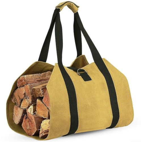 CWOQOCW Grand sac de transport pour bois de chauffage, sac fourre-tout en toile résistant à l'eau avec poignées pour le camping (jaune)