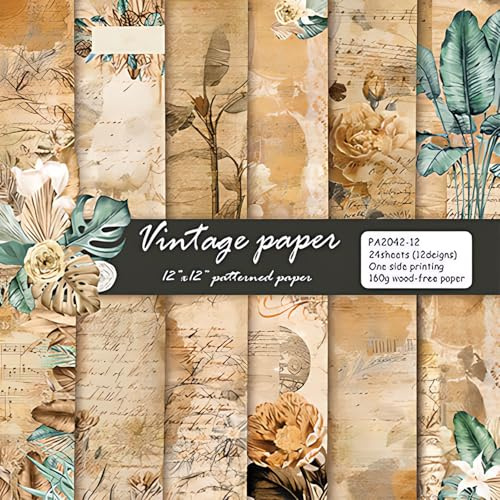 Scrapbook Papel Vintage Scrapbooking Papel, 24 hojas de papel decorativo de flores de una sola cara, papel para scrapbook para diario, scrapbooking, fabricación de tarjetas, 30,5 x 30,5 cm/12 x 12