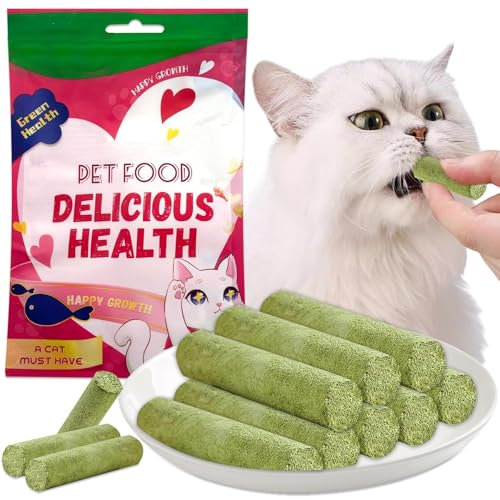 2 Packungen Katzengras Sticks, Katzengras Snack, Katzengras-Beißstab, 20 stück Beißstäbe Aus Katzengras für Hauskatzen, Für Katzen zur Zahnpflege, zur Verbesserung der Katzenverdauung(100g)