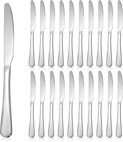Defresit Dinner Knives Set of 12, Heavy Duty Stainless Steel Steak Knife, Butter Knife, Table Knives, High Polished Sleek Silver Design for Home Kitchen and Restaurant Use, Dishwasher Safe - 23.2CM