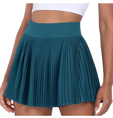 Desol Falda de tenis para mujer con bolsillos, falda de cintura alta con pantalones cortos integrados, falda deportiva para tenis, golf, ocio, falda plisada hasta la rodilla, azul, S