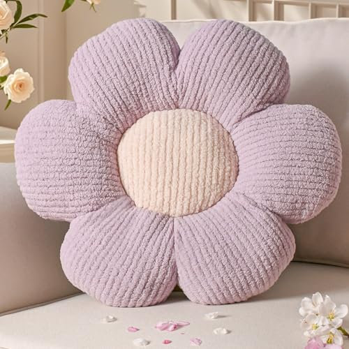 Yhoelata Cojin Flor Púrpura, Cojín de Suelo Estético para Habitación, Cojines Sofa, Cojines Cama Decoración de Dormitorio, Decoración de Habitación Infantil, 40 cm