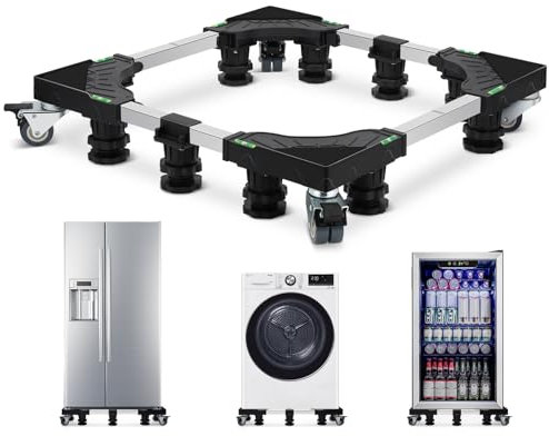 Humagineer Supporto Migliorato per Lavatrici e Asciugatrici, Regolabile 61-78 cm, 10 Piedi e 4 Ruote, Capacità di 300 kg, Base Stabile per Lavatrici e Asciugatrici Grandi, Mobili e Frigoriferi, Nero