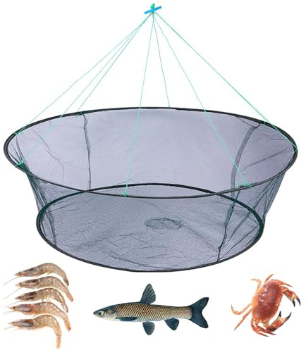 Foldable Fishing Net, Nylon Minnow Trap Crab Trap Crab Net, Drop Net for Pier Fishing, Drop Nets for Pulling Up Fish with Rope, Portable Bridge Fishing Nets for Minnows Crawfish Shrimp (40inch)