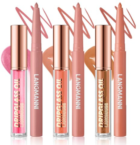 6 Stück Matt Lippenstift & Lip Liner Set, Velvety Nude Lipstick, Waterproof Non-Stick Cup Not Fade Liquid Lipstick, Lip Liner Lip Gloss Make Up Set (New SetA)