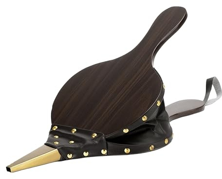 Soufflet Relaxdays, souffleur d'air pour Barbecue et cheminée, 40 cm, Design Rustique, Soufflet à Main, MDF, Brun et Or