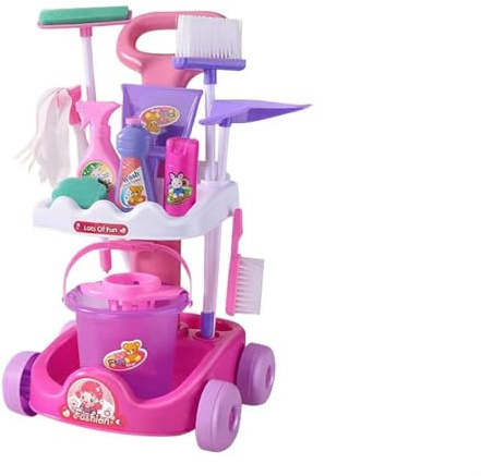 Annadue Adorable Juego de Carrito de Limpieza para Niños con Juguetes de Barrido y Herramientas de Limpieza de Casas de Juegos de Simulación para Comunicación entre e Hijos Juguetes de para Niños