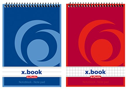 Herlitz Spiral-Notizblock x.book A6, kariert, 50 Blatt, ohne Rand, 4 Stück