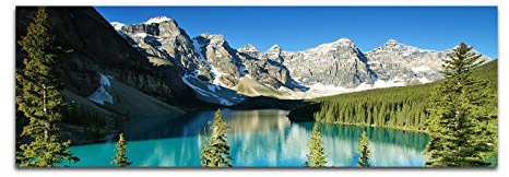 Paul Sinus Art Panoramabild auf Leinwand und Keilrahmen 150x50cm Nationalpark Berge Waldsee Bäume Schnee