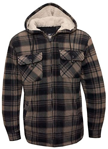 Kentex Online New Mens Padded Hooded Shirt Polar Fleece Fur Lined Thick Work Shirts Winter Warm Hoody M L XL XXL (X-Large, Design 6)