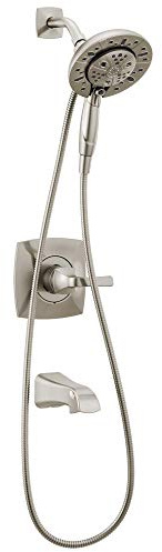 Delta Vesna 14 Series Brushed Nickel Bathtub Shower Faucet Set with In2ition 2-in-1 Dual Shower Head with Handheld Spray Combo, Valve Trim Kit, SpotShield Brushed Nickel 144789-SP-I (Valve Included)