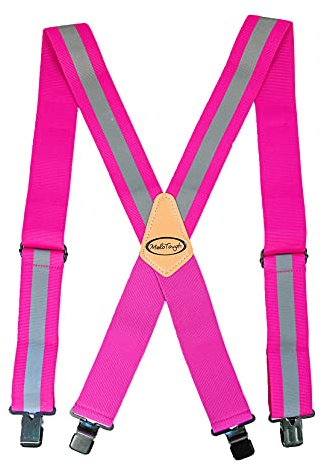 MELOTOUGH Pink Hi Vis Reflective Safety Suspenders for Women, 2 Heavy Duty Work Suspenders Hold Up Tool Belt for Construction Workers