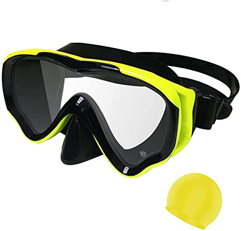 Berallo Maschera da snorkeling per bambini, anti-appannamento e anti-perdite, occhialini da snorkeling e nuoto, impermeabile, resistente, in vetro temperato, per bambini (giallo)