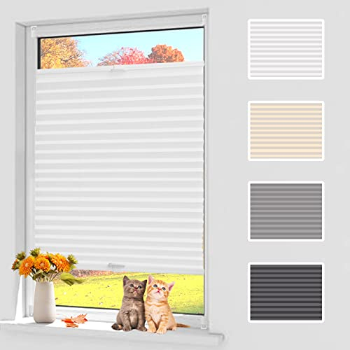 Dream-seeker Plissee ohne Bohren zum Kleben 70x200 cm (BxH) Weiß Plisseehalter Lichtundurchlässig Plisseerollo Jalousie Blickdicht für Fenster Innen & Tür