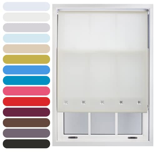 FURNISHED Square Eyelet Light Filtering Polyester Daylight Kitchen Blinds Trimmable Window Blind, Cream, 115W x 165H cm