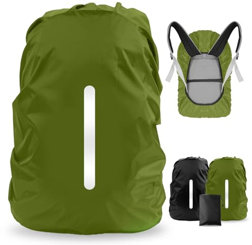 LAMA Parapioggia per Zaino, 2 Pcs Impermeabile Outdoor Zaino Parapioggia Reflective Copri Zaino per Pioggia/Anti Polvere/Antifurto/Bicycling/Escursionismo, S 18L-25L, Nero Verde Militare
