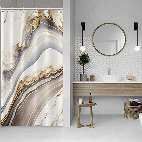 Bovlleetd Champagne Marble Shower Curtain Modern Luxury Grey Decorative Elegant Simplicity Bathroom Curtain Accessories 36x72 Waterproof Polyester Fabric Set 6 Holes