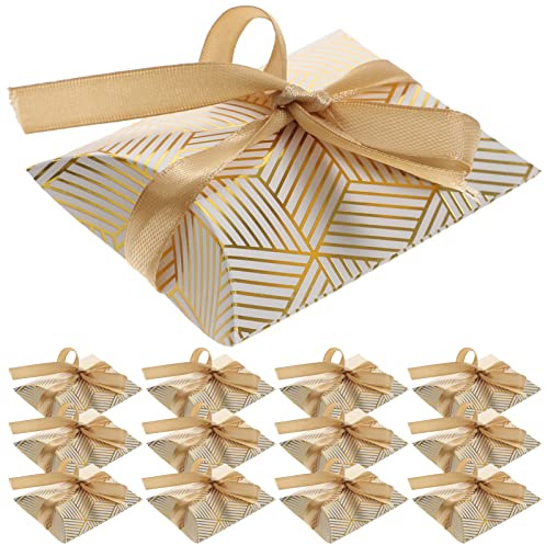 Zerodeko 50piezas Cajas De Obsequio Tipo Almohada Para Dulces De Fiesta Cajas Pequeñas De Obsequio Con Cintas Doradas Para Bodas