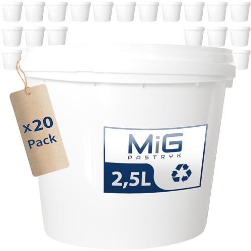 MiG Seau avec Couvercle en Plastique Robuste et Flexible – Résistant aux Chocs mécaniques – Idéal pour Cuisine, Chantier ou Sable – Capacité 2.5L – 20 pièces