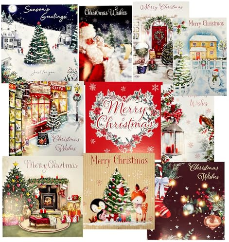 Christmas Cards Pack of 50 Each Xmas Card multipack has 10 different designs. Ecofriendly, Recyclable With Envelopes