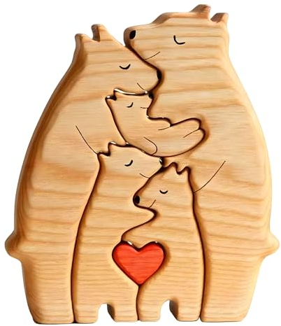 xlwen 1Stücke Personalisiertes Holzkunstpuzzle der Bärenfamilie, Holz Bär Skulpturen Desktop Ornament, Familienpuzzle Bären aus Holz Geeignet als Geschenk, um Ihrer Familie Ihre Liebe auszudrücken.