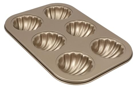 IMIKEYA Golden Non-Stick Shell Cake Mold Baking Tray 6 Round Holes Bakeware Suitable for Oven and Refrigerator for Cakes Muffins and Pastries