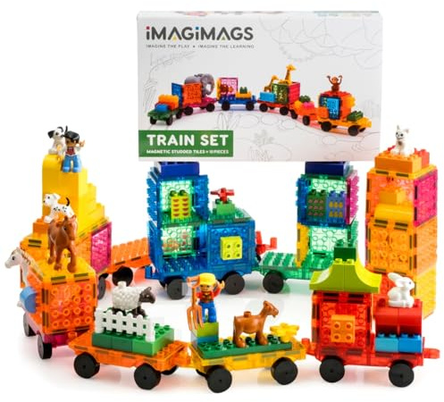 IMAGIMAGS Magnetiska byggplattor, 18 bitar Train set för pojkar flickor barn, pedagogisk kreativ inlärningsaktivitet byggklossar småbarnsleksaker, STEM, barn i åldrarna 3 år +