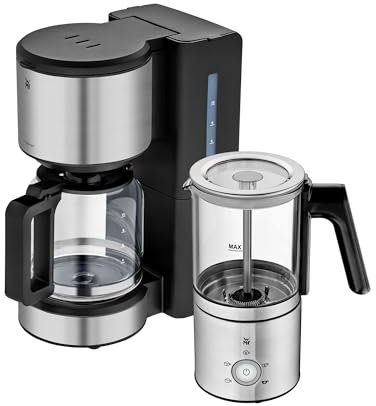 WMF Set 2-teilig Stelio Aroma Filterkaffeemaschine mit Glaskanne, Filterkaffee 10 Tassen und Lono Glas Milchaufschäumer elektrisch, 150-250 ml, 650 Watt für cremigen Cappuccino, Touch-Display