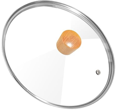8 Inch Pan Lid with Wooden Handle, Tempered Glass Lid, Cast Iron Skillet, Pot, and Replacement Pan Cover, Clear Frying Pan Lid Fits Pots, Pans and Skillets, Dishwasher Safe