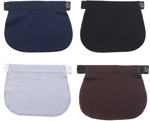 4 Pieces Maternity Pants Extender Adjustable Waist Extenders for Pregnancy Extenders Elastic Pant Extenders for Pregnant Women (Black ，Navy Blue ，Brown and Gray)