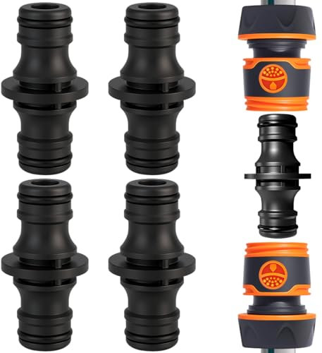 4 pièces Double Connecteur pour Tuyau d'Arrosage, Doppel Mâles Schlauchverbinder, Raccord tuyau Arrosage pour Rallonger Tuyaux Domestique et Systèmes d'Irrigation de Jardin (Noir 4pcs)