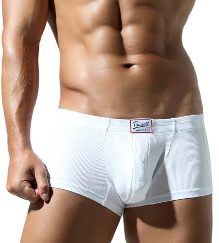 AIEOE Boxer Shorts Mens Cotton Underwear Stretch Retro Trunks Tagless Sports Underpants Bikini Soft Briefs M White