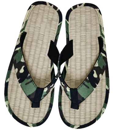 Eleganti infradito da uomo estive in paglia con suola in bambù, infradito comode per la casa, scarpe in tela traspiranti, sandali flip flop comodi con punta aperta - pantofole slip-on, verde, 41 EU