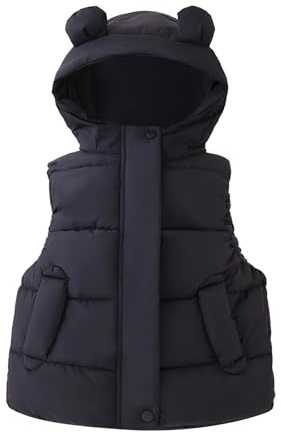JiAmy Veste sans Manches pour Enfant, Gilet Chaud Hiver Matelassé à Capuche Léger et Chaud pour Garçons Filles Vêtements d'Extérieur avec Poches 12 Mois-5 Ans