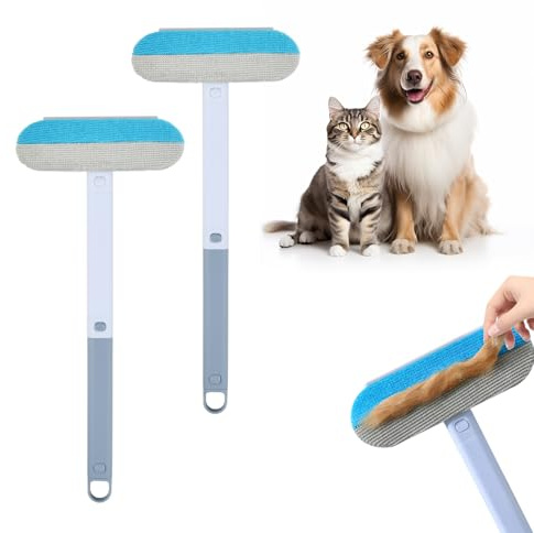 2 Pezzi Spazzola Togli Peli Animali 4 in 1, Rimuovi Peli Riutilizzabile con Manico Lungo per Gatti e Cani, Leva Peli per Divano, Tappeti, Vestiti, Auto, Vetro, Letto