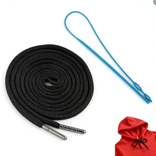 Black Drawstring for Hoodie, 130cm with Anti-Fray Metal Aglets, Easy to Replace with Replacement Tool, Hoodie Cord Fits Hoodies, Joggers & Sweatpants
