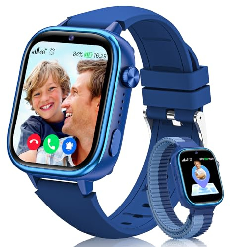 Oliimptek 4G Reloj Inteligente Niño, Smartwatch Niños con GPS y Llamadas, Videollamadas, Chat de Voz, SOS, Modo Escuela, Podómetro, Despertador, Juegos, Reloj Inteligente Regalo Niñas y Niños, Azul