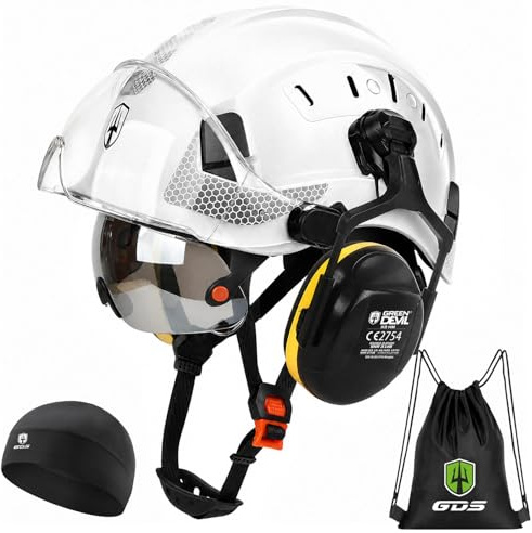 Casco de protección GREEN DEVIL Mervex - Casco forestal con protección de doble lente EN166 & silenciador EN352 SNR32dB, certificado EN397, material ABS, unisex para jardinería, tala de árboles y