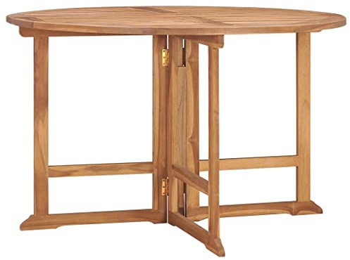 HGBNMER 4-Person Round Folding Teak Wood Garden Dining Table Furniture for Outdoor Patio and Indoor Use