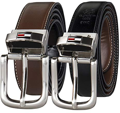 Tommy Hilfiger Herren-Leder-Wendegürtel mit Flaggen-Logo, Schwarz, 80