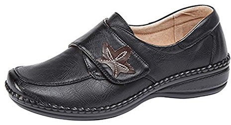 Womens Ladies Extra Wide EEE Fit Touch Fastening Casual Shoes Size 3-9 Black (7)