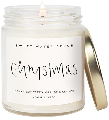 Sweet Water Decor Christmas Scented Candle - Cinnamon, Trees, Orange, and Clove Scented Winter Candle - Christmas Candles and Decor for Home - 9oz. Clear Jar Soy Candle, Made in the USA