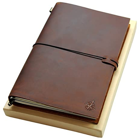 Diario de Cuero Grande | Cuaderno de Viaje Recargable Grande | Perfecto para Escribir, Dibujar, Albumes de Recortes, Regalos para Hombres, Mujeres, Viajeros, Inserciones en Blanco - 19x28.5cm