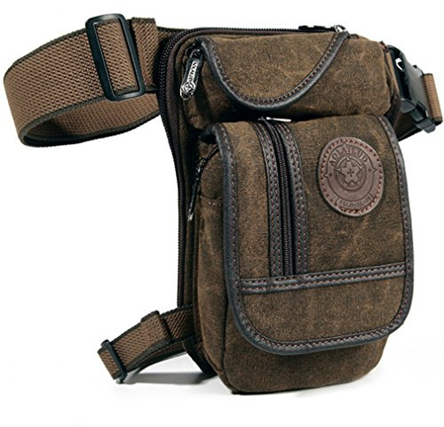 Xieben Toile Drop Leg Sac pour Hommes Femmes Taille Ceinture Tactique Militaire Poche Moto équitation Vélo Voyage Tactique À L'extérieur Sports Bum Fanny Pack Café