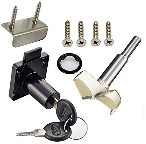 Desk Lock + Door Puncher Set Drawer Letter Box Door Lock Model CT-138-32 Door Opener Diameter 0.75 inch / 20MM Suitable for Door Panel Thickness of 27 mm - 32 mm. 1 Set [Black]