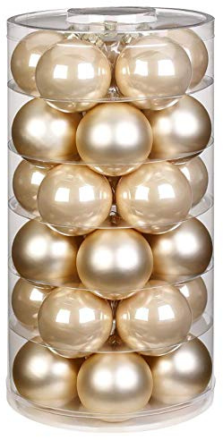 Inge Glas Weihnachtskugeln | Schöne Christbaumkugeln aus Glas | 30 Kugen in Dose | Christbaumschmuck Weihnachtsbaumschmuck Weihnachtsbaumkugeln (Champagner | Creme matt/Opal)