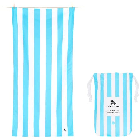 Dock & Bay Strandhandtuch - Schnell trocknende Mikrofaser, ohne Sand - Kompakt, Leicht - 100% recycelt - Inklusive Beutel - Cabana Light - Tulum Blue, Large (160x90cm, 63x35)