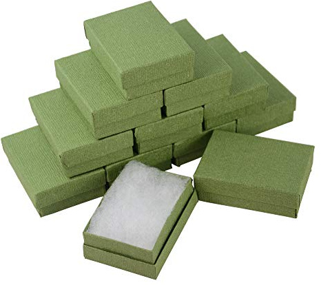 boxdisplays 24 cajas rectangulares de lino verde de cartón para joyas, anillos, pendientes, colgantes, gemelos, caja de regalo, 82 x 58 x 26 mm