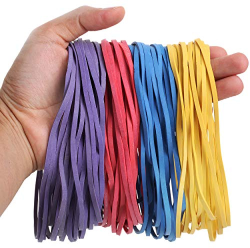 Mr. Pen Grands élastiques en caoutchouc, 300 g, couleurs assorties : bleu, rouge, jaune et violet, élastiques géants, longs élastiques en caoutchouc, élastiques colorés pour le bureau
