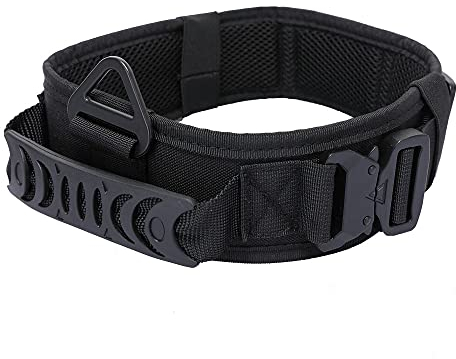 Vmokki Gepolstertes Hundehalsband 7cm Breit mit Zwei Schnalle, Kontrollgriff Taktisch Verstellbar Halsband für Große Hunde (Schwarz)